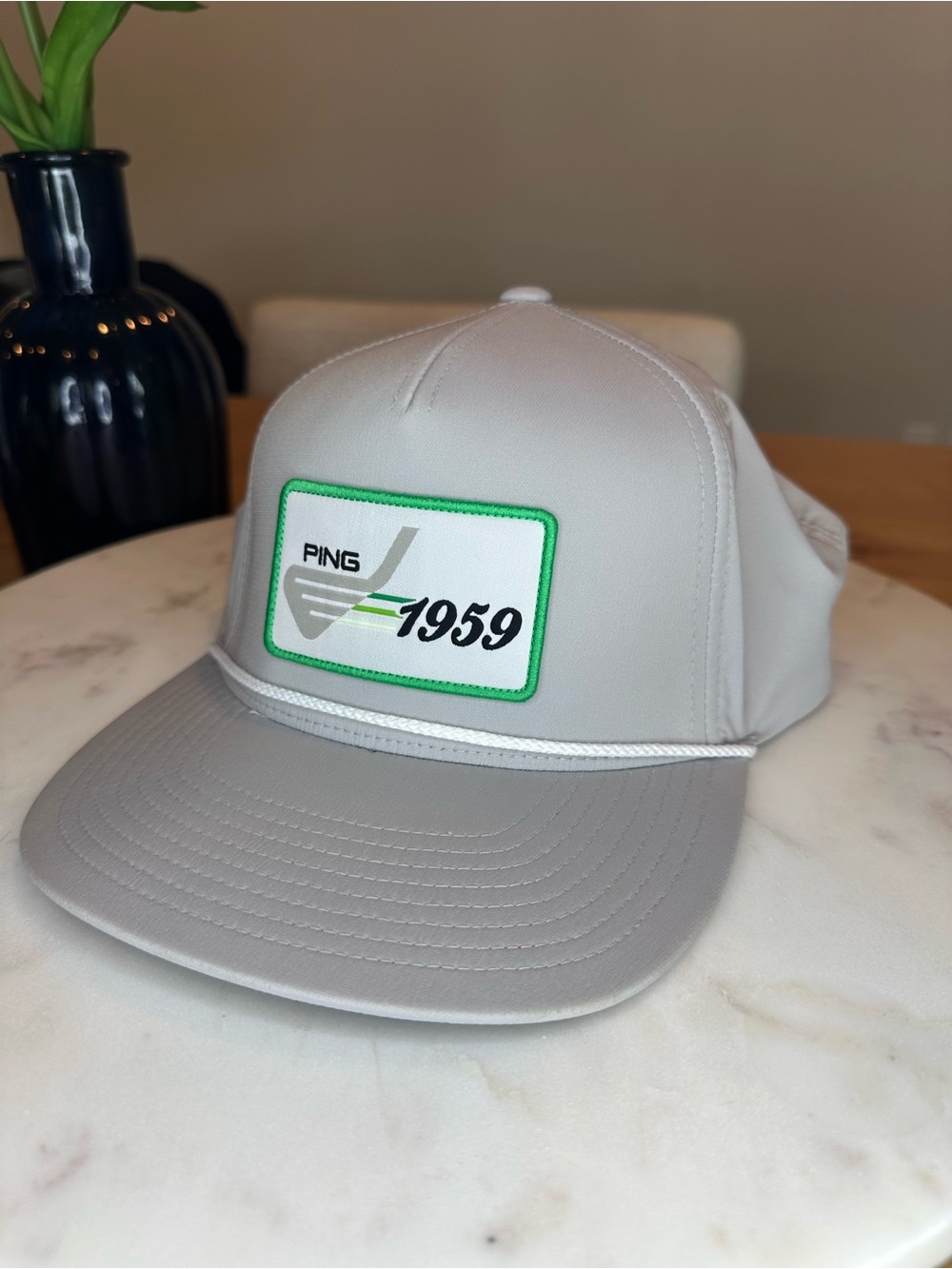 NEW Men’s PING 1959 Light Gray Trucker Cap with Green Patch